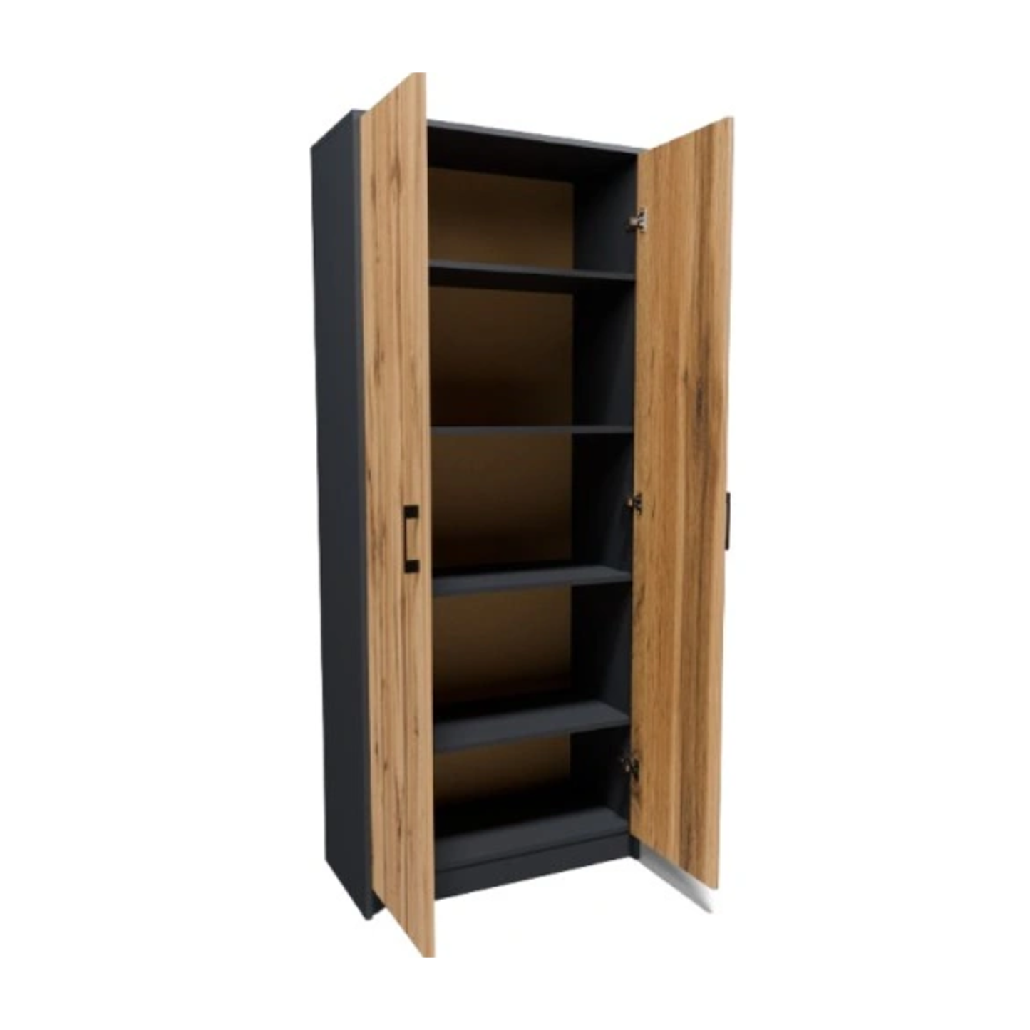 Windsor Double Wardrobe with Shelves Graphite and Wotan Oak 74/180/35 - RO05