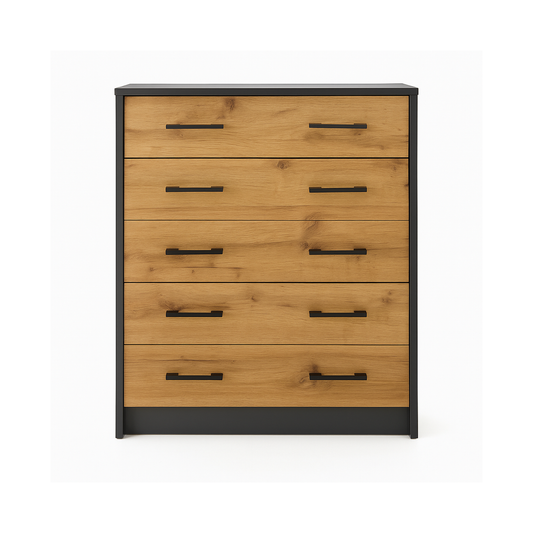 Windsor 5 Drawer Chest Graphite and Wotan Oak 74/86/35 - KO18