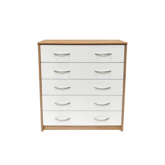 Windsor 5 Drawer Chest White and Sonoma Oak 74/86/35 - KO18
