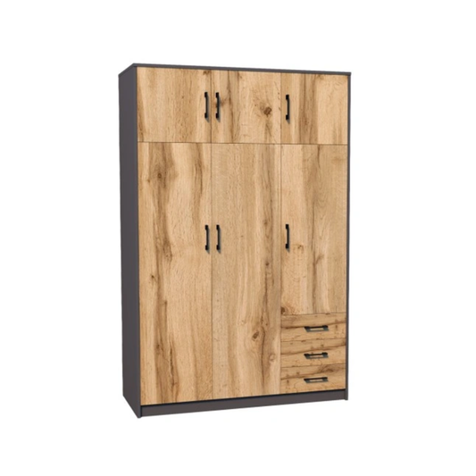 Windsor 3 Door Wardrobe with Storage Graphite and Wotan Oak 127/193/54 - SZ03